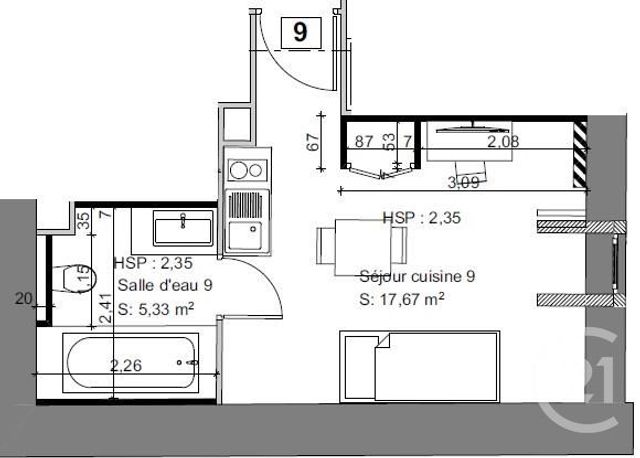 Appartement Studio à louer - 1 pièce - 13.6 m2 - BRIVE LA GAILLARDE - 19 - LIMOUSIN - Century 21 Jaubert Et Regaudie
